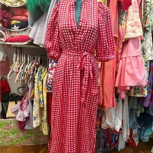 Pink Gingham Belted Dress